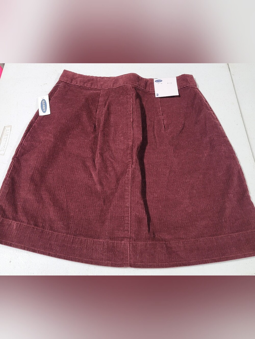 Women’s Burgundy Corduroy Button-Front Skirt - Picture 3 of 3